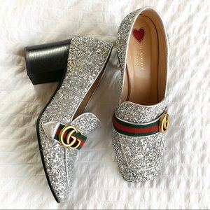 On Hold-Gucci Marmont Silver Glitter Pumps w/box